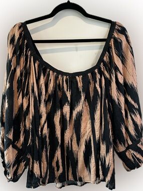 By Together Coco Square Neck Gauze Blouse Black Lace Detail Large